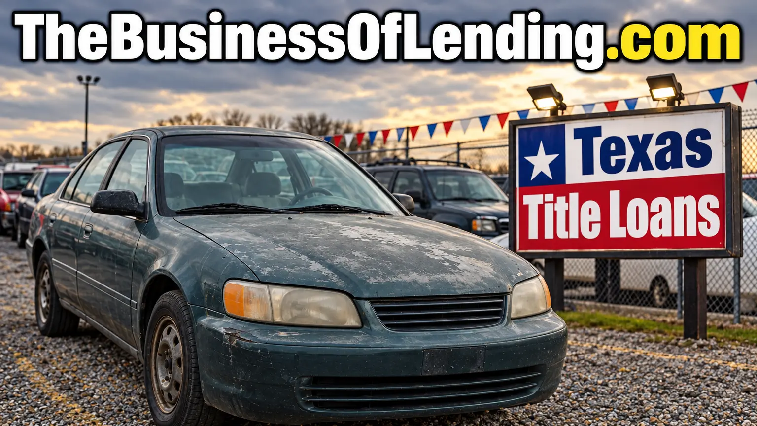 Aging high-mileage vehicle in a repossession auction lot illustrating title loan collateral valuation and liquidation risk.