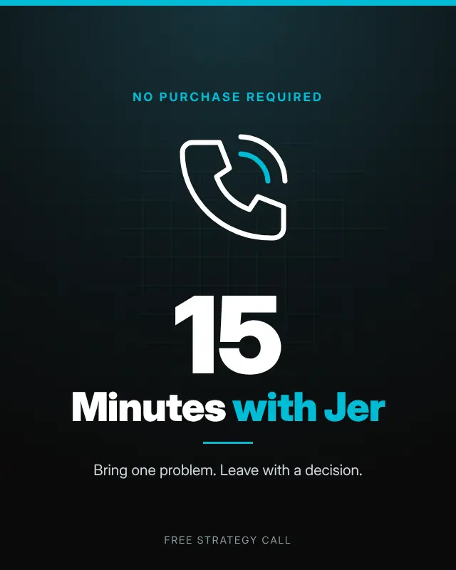 Free 15-minute strategy call with Jer Ayles, no purchase required